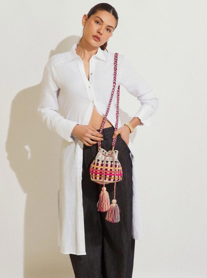 תיק Crossbody M ידית מקרמה ורוד